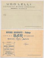 2 db RÉGI Dreher olasz sör reklámlap / 2 pre-1910 Dreher Italian beer advertisement postcards: Ugo Lelli Deposito Birra Dreher Bologna, Defendi Ariodante Piubega - Ideal Bar Stazione Birra Dreher