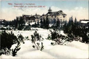 Tátra, Tatry; Nagyszálló a Csorbatónál télen. Cattarino S. kiadása / Grand Hotel at Strbské pleso in winter