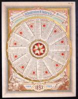1893 Dekoratív reklámos litho orosz naptár forgatható középső résszel 30x23cm /1893 Russian litho calendar with mechanic center