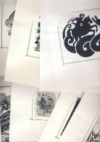 17db részben fénymásolt ex libris lapokra ragasztva, közte erotika, cserkész