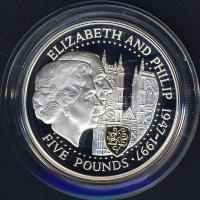Guernsey 1997. 5Ł Ag "Erzsébet és Fülöp-aranylakodalom" T:PP R!