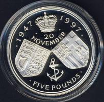 Nagy-Britannia 1997. 5Ł Ag "Erzsébet és Fülöp-aranylakodalom" T:PP