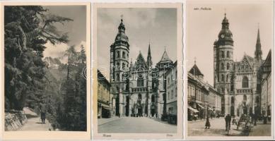 8 db RÉGI felvidéki városképes lap: Eperjes, Kassa, Szentantal, Tátra / 8 pre-1945 Upper-Hungarian (Slovakian) town-view postcards: Presov, Kosice, Svaty Anton, Tatry
