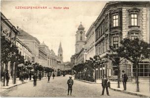 1911 Székesfehérvár, Nádor utca, üzletek, templom (EK)