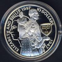 Salamon szigetek 1997. 10$ Ag "Erzsébet és Fülöp-aranylakodalom" T:PP