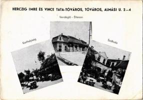 1938 Tata, Tata-Tóváros; Herczig Imre és Vince vendéglője és szállodája, étterem kerthelyisége pincérekkel. Almási utca 2-4. (EB)