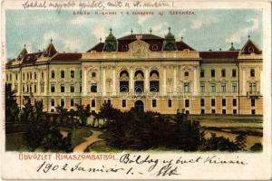 1902 Rimaszombat, Rimavská Sobota; Gömör-Kishont T.E. Vármegye új székháza. Lévai Izsó kiadása / new county hall (ázott / wet damage)