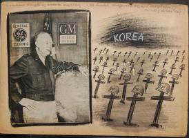 cca 1950 szatirikus propagandarajz RŰ szignóval 30x21cm