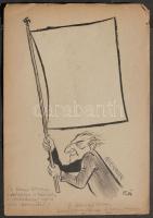 cca 1950 szatirikus propagandarajz RŰ szignóval 30x21cm