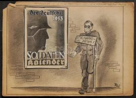 cca 1950 szatirikus propagandarajz RŰ szignóval 30x21cm