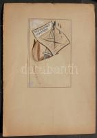 cca 1950 szatirikus propagandarajz RŰ szignóval 30x21cm