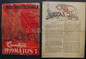 1919 Az Érdekes Újság különkiadása: Az Internatinale énekre és zongorára (szakadt) + 5 db írás a proletárdiktatúra vezető alakjaitól impregnált papíron