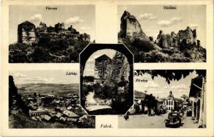 Fülek, Filakovo; várrom, Fő utca, automobil / castle ruins, main street with automobile