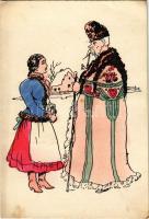 Hungarian folklore art postcard