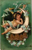 1903 Boldog új évet kíván! / New Year greeting art postcard, Emb. golden decoration, litho (EK)