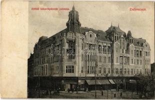 1912 Debrecen, Alföldi takarékpénztár palotája, Kontsek Kornél, Glück Ede és Stern József és Testvére üzlete