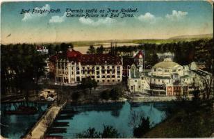 1916 Pöstyénfürdő, Kúpele Piestany; Thermia szálló és Irma fürdő, hajóhíd / hotel and spa, pontoon bridge (EK)