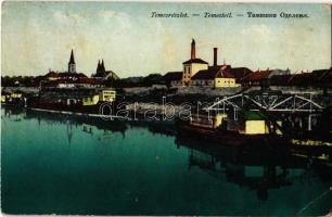 1914 Pancsova, Pancevo; Temes uszályokkal / Timis riverside, barges (EK)