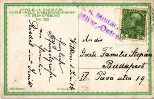 1916 Schußbereit. Kriegshilfsbüro Nr. 255. / Osztrák-magyar katonák az ágyúnál lövésre készen / WWI ...