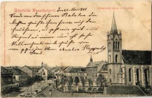 1905 Keszthely, Fő utca, templom. Sujánszky József kiadása (r)