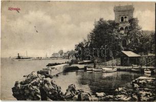 1907 Abbazia, Opatija; hajókikötő. Kiadja E. Schambik / dock, port (EK)