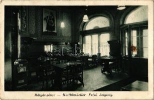 1935 Budapest V. Eskü tér 7. Mátyás pince, felső helyiség, étterem belső. Kiadja Klein Ernő (EB)