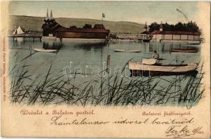 1901 Keszthely, Balaton part, fürdősziget. Sujánszky József kiadása (EK)