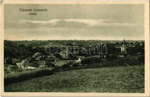 1928 Gyönk, látkép, templomok. Kiadja Engel József (EK)