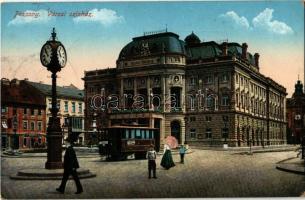 Pozsony, Pressburg, Bratislava; Városi Színház, villamos, óra / divadlo / theatre, tram, clock (fa)