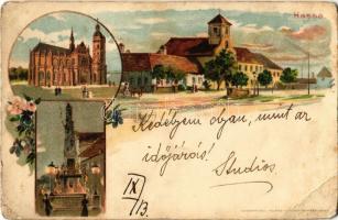 Kassa, Kosice; templom, Szentháromság szobor / church, Trinity church, floral, litho  (Rb)