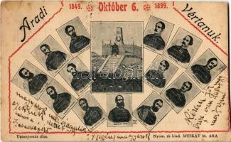 1849-1899 Arad, Aradi vértanúk 50. évforduló emléklapja. Nyomta és kiadja Muskát M. / 13 Hungarian martyrs of the Hungarian Revolution in 1848-49, 50th anniversary commemorative card (vágott / cut)