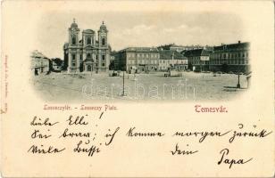 Temesvár, Timisoara; Losonczy tér, templom, üzletek / square, church, shops