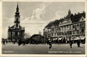 1931 Kecskemét, Szabadság tér, Római katolikus templom, üzletek, Népbank
