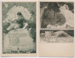 2 db RÉGI magyar irredenta művészlap, Pécely Antal és Unghváry Sándor szignójával / 2 pre-1945 Hungarian irredenta art postcards