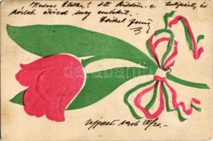 1906 Tulipános magyar szalagos hazafias propaganda lap / Hungarian patriotic propaganda card with tulip and ribbon