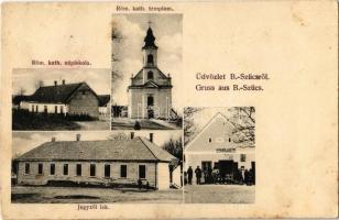 1914 Bakonyszücs, B.-Szücs; Római katolikus templom és népiskola, jegyzői lak, Eigner Jakab üzlete. Beltz György fényképész kiadása