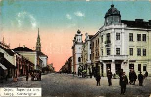 1912 Eszék, Osijek, Esseg; Comitatsgasse / Zupanijska ulica / street, synagogue