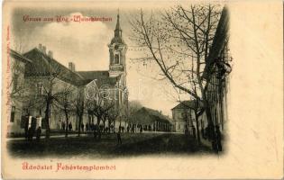 1901 Fehértemplom, Ung. Weisskirchen, Bela Crkva; utcakép, templom / street view with church (EB)