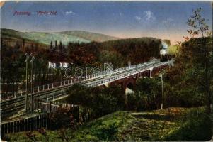 Pozsony, Pressburg, Bratislava; Vörös híd, gőzmozdony / railway bridge with locomotive (Rb)