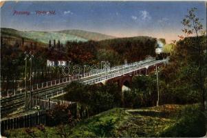 Pozsony, Pressburg, Bratislava; Vörös híd, gőzmozdony / railway bridge with locomotive  (Rb)