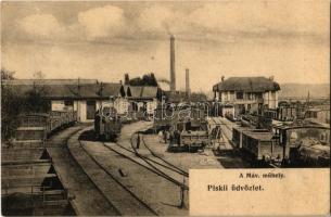 Piski, Simeria; MÁV javító műhelye vonatokkal. Adler fényirda / repair workshop of the Hungarian State Railways with trains