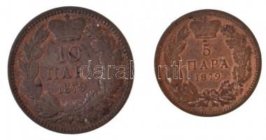 Szerbia 1879. 5p Br "I. Milán herceg" + 1879. 10p Br "I. Milán herceg" T:2,2-
S...