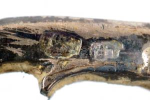 Antik faragott tajtékpipa 13 latos jelzett ezüst szerelékkel, vésett felirattal 14 cm / Limestone pi...