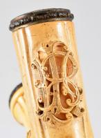 Antik faragott tajtékpipa monogramos faragással,. hiányos, jelzett ezüst szerelékkel, 14 cm / Limest...