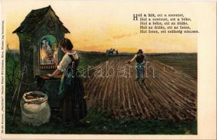 Hol a hit, ott a szeretet... Háziáldás 38. sorozat Neuber Ráfáel Műkiadása / Hungarian religious folklore art postcard, litho s: E. Döcker
