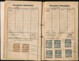 Csaknem teljes forgalmi adó könyv 1921-1929 sok forgalmi adó bélyeggel, újrakötve