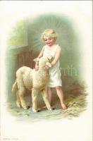 Child with lamb. W.B.B. 1100. litho