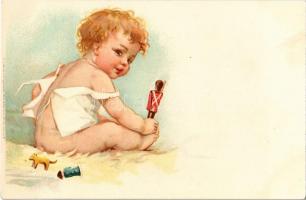 Little child with toys. Wezel & Naumann litho