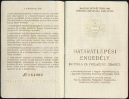 1982 Fényképes magyar határátlépési engedély a Magyarország-Jugoszlávia közötti kishatárforgalomban,...