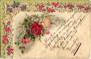 1901 Floral Art Nouveau Emb. litho greeting card (ázott sarkak / wet corners)